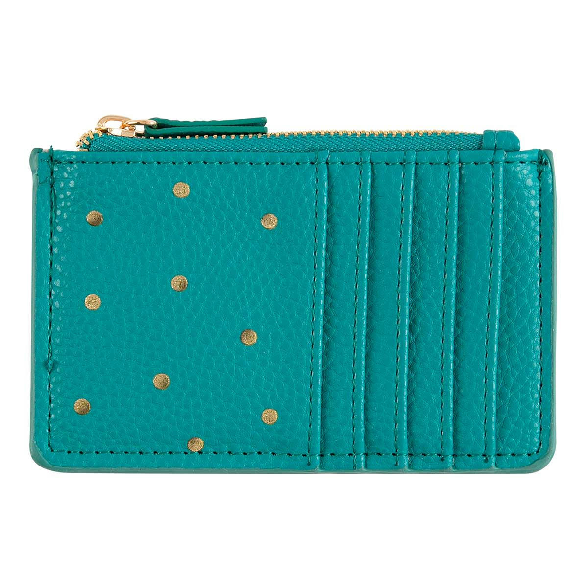 - Porte-cartes Zippé - Pois Dorés - Turquoise