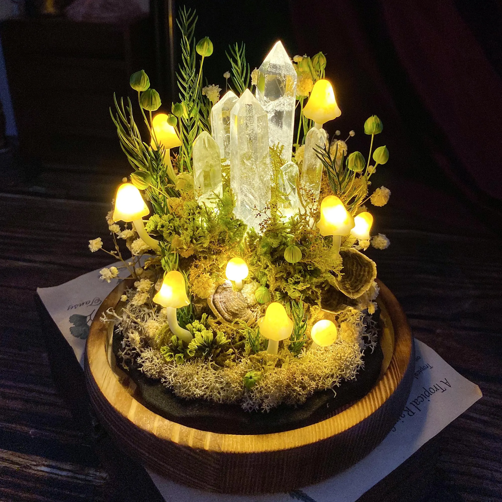 Glowing Crystal Pillars with Healing Properties, Enchanted Forest Mushroom Lamp, Fantasy Crystal Nightlight, Unique Gift, Elegant Home Decor