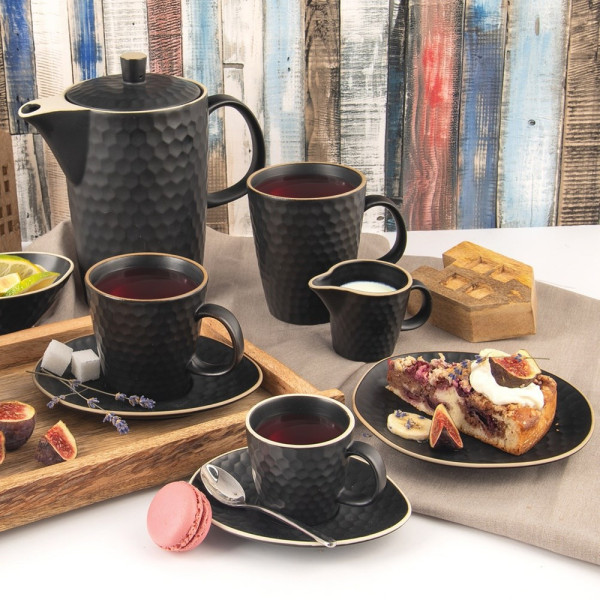 Talerz deserowy ceramiczny czarny TEA TIME 16,5x15 cm
