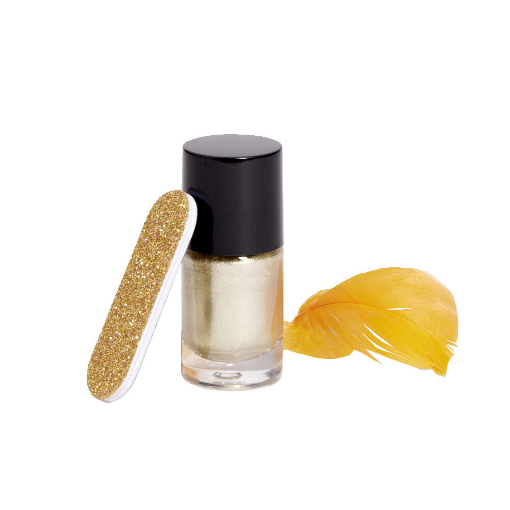 Boule de No&euml;l transparente Ø8cm avec lime et vernis à ongles doré