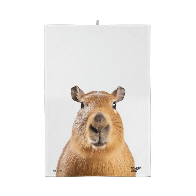 - Torchon imprimé animal capybara 100% coton blanc