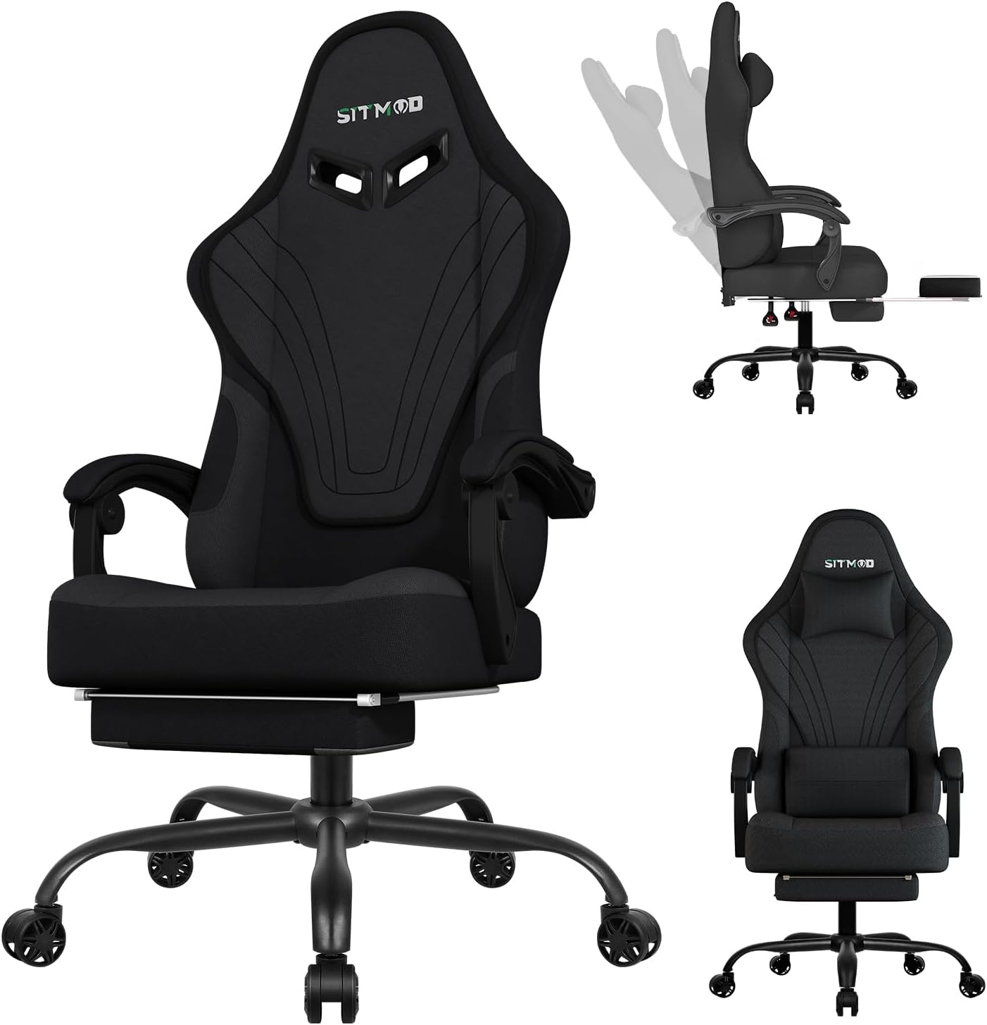 Gaming Chair, Big and Tall Gaming Chairs for Adults with Footrest and Lumbar Support, Comfortable Ergonomic Fabric Computer Chair 400 lbs, 360° Swivel, Height Adjustable Video Game Chairs, Silla Gamer