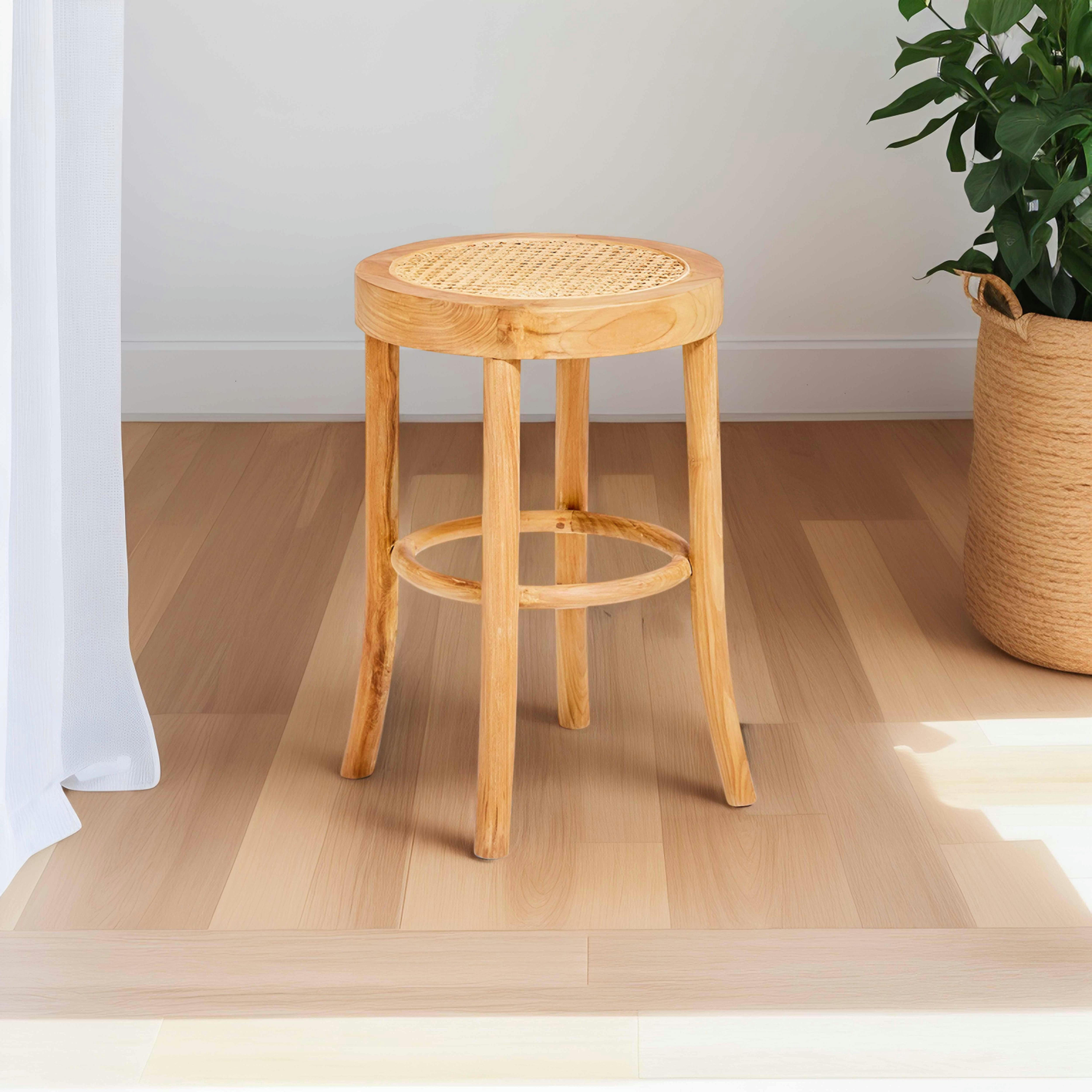 KARTA - Tabouret en rotin naturel et teck massif