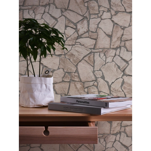Vliestapete »Best of Wood´n Stone«, beige, strukturiert, für Feuchträume geeignet