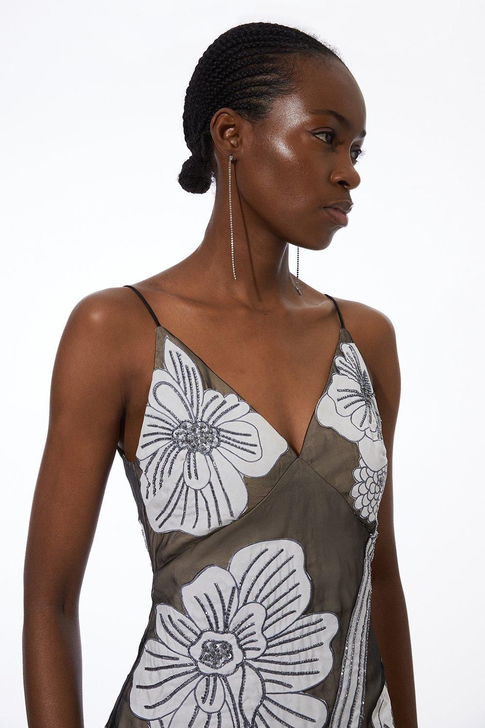 KarenMillen Tall Applique Organdie Woven Midi Dress