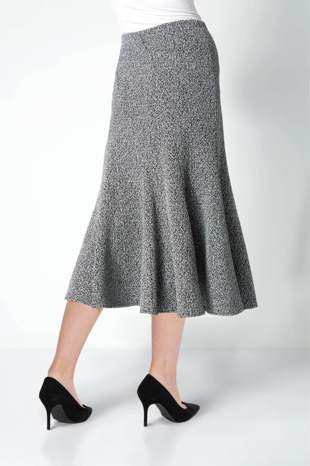 Roman Flared Textured Midi Stretch Skirt