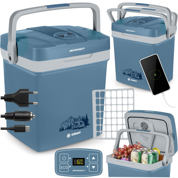 Lodówka turystyczna samochodowa 12V/230V USB Berdsen 26l funkcja grzania