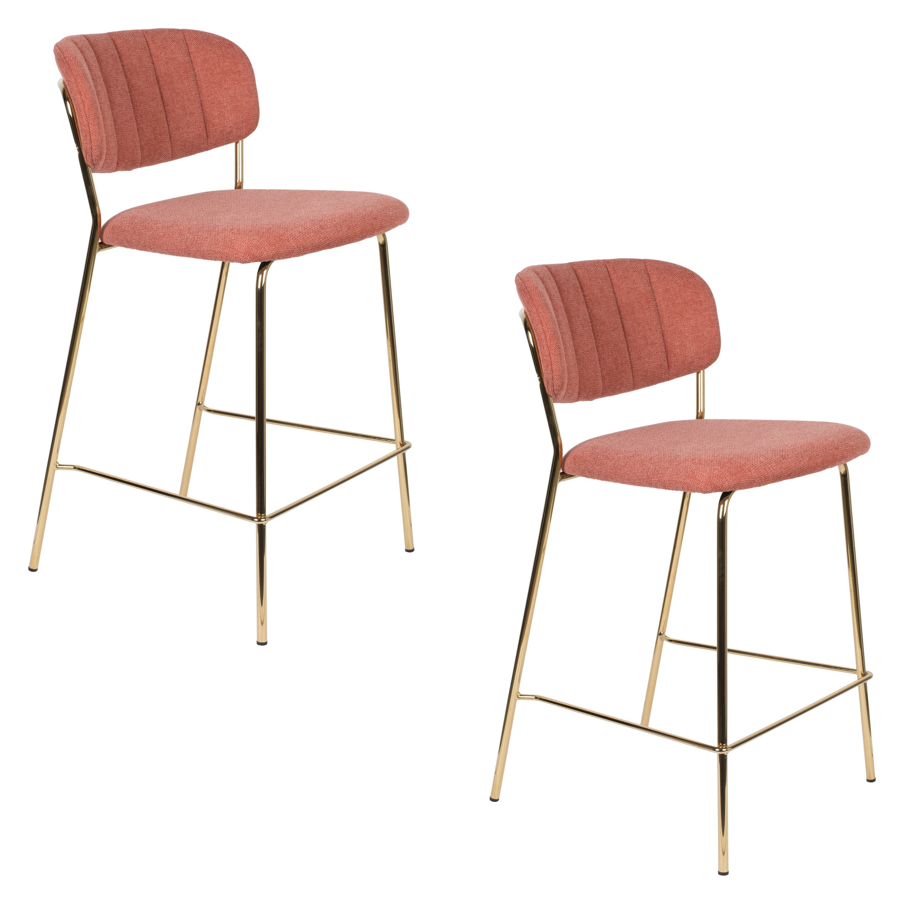 Housecraft Living Jolien Barkrukken rugleuning 65 cm Goud/ Roze - Set van 2