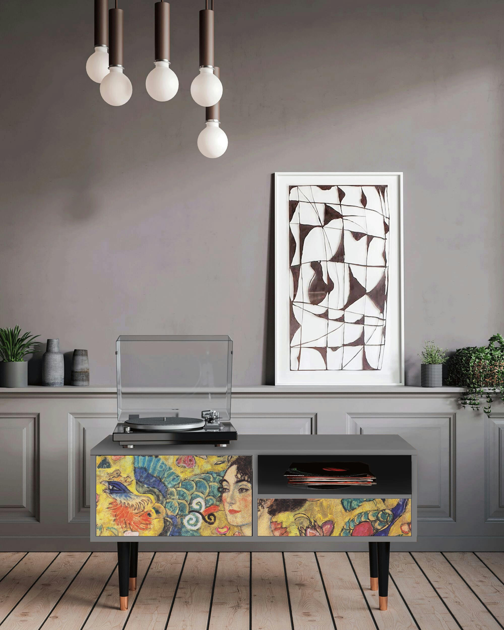 LADY WITH FAN BY GUSTAV KLIMT - Meuble TV  jaune 1 tiroir et 1 porte L 115 cm