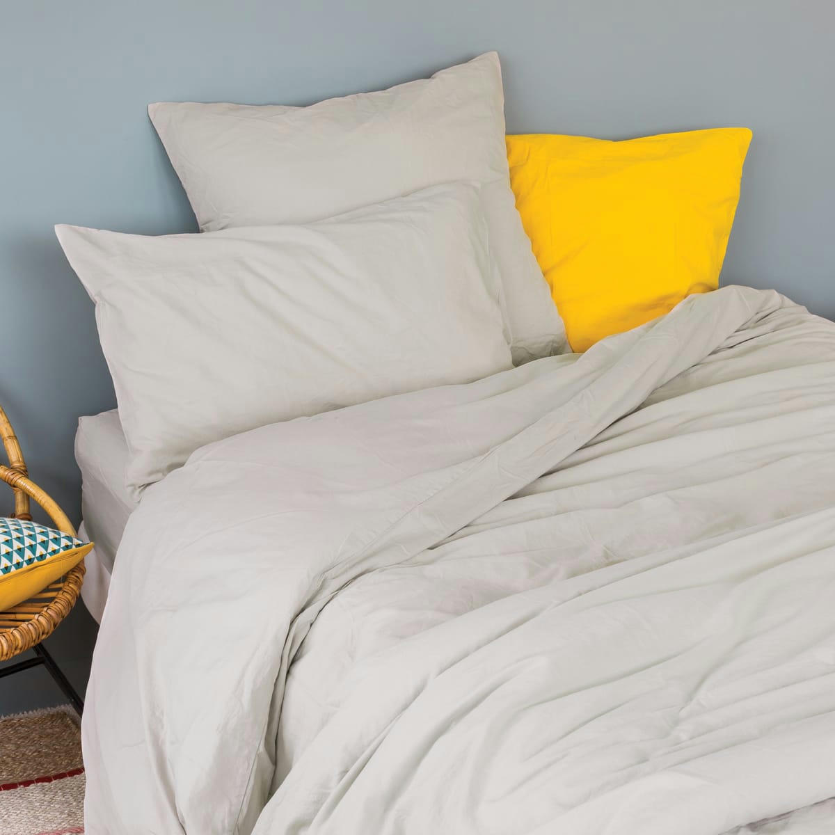 - Taie d'oreiller en coton lavé gris galet 50x70 cm