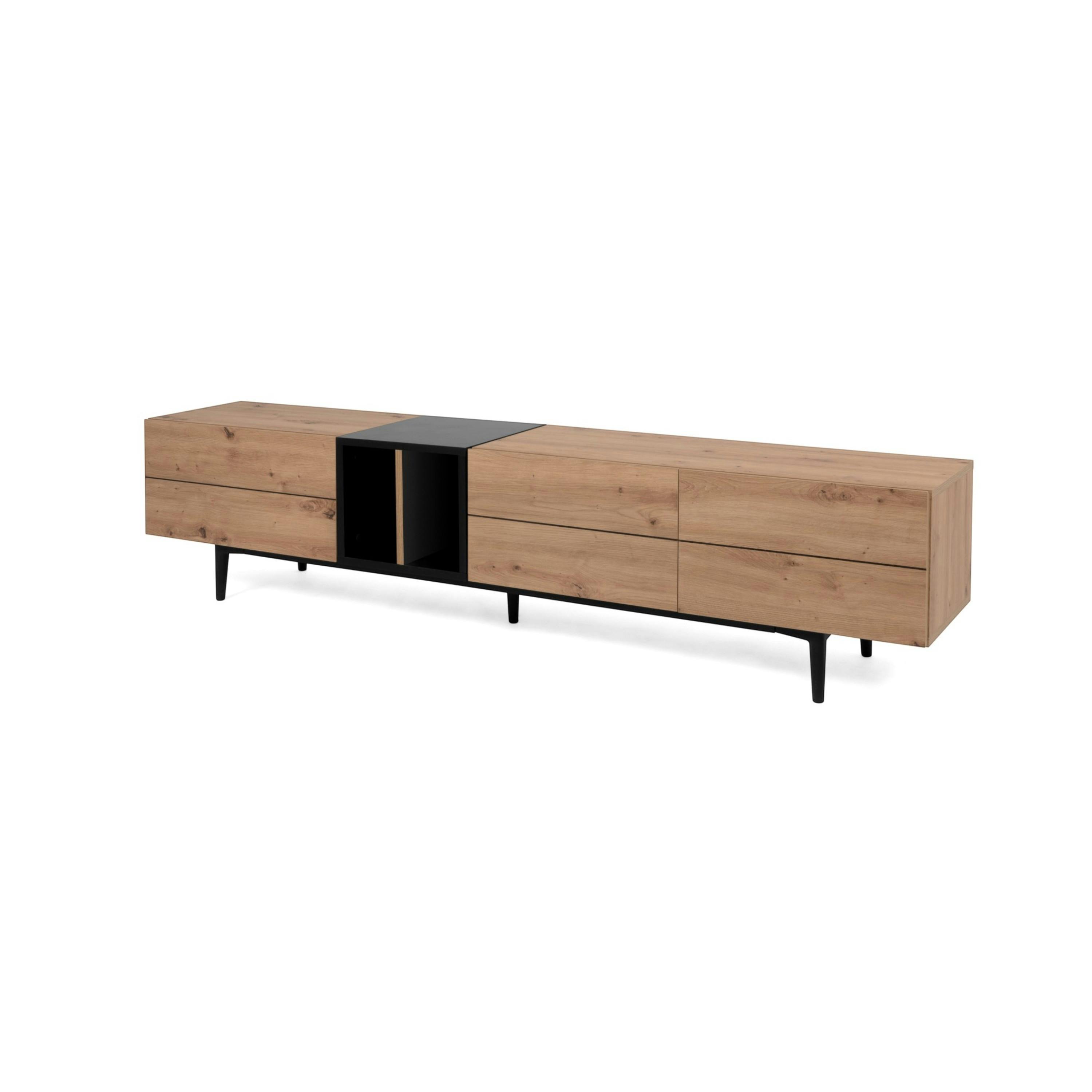 Meuble TV moderne 3 abattants 1 niche décor bois et noir ALVA