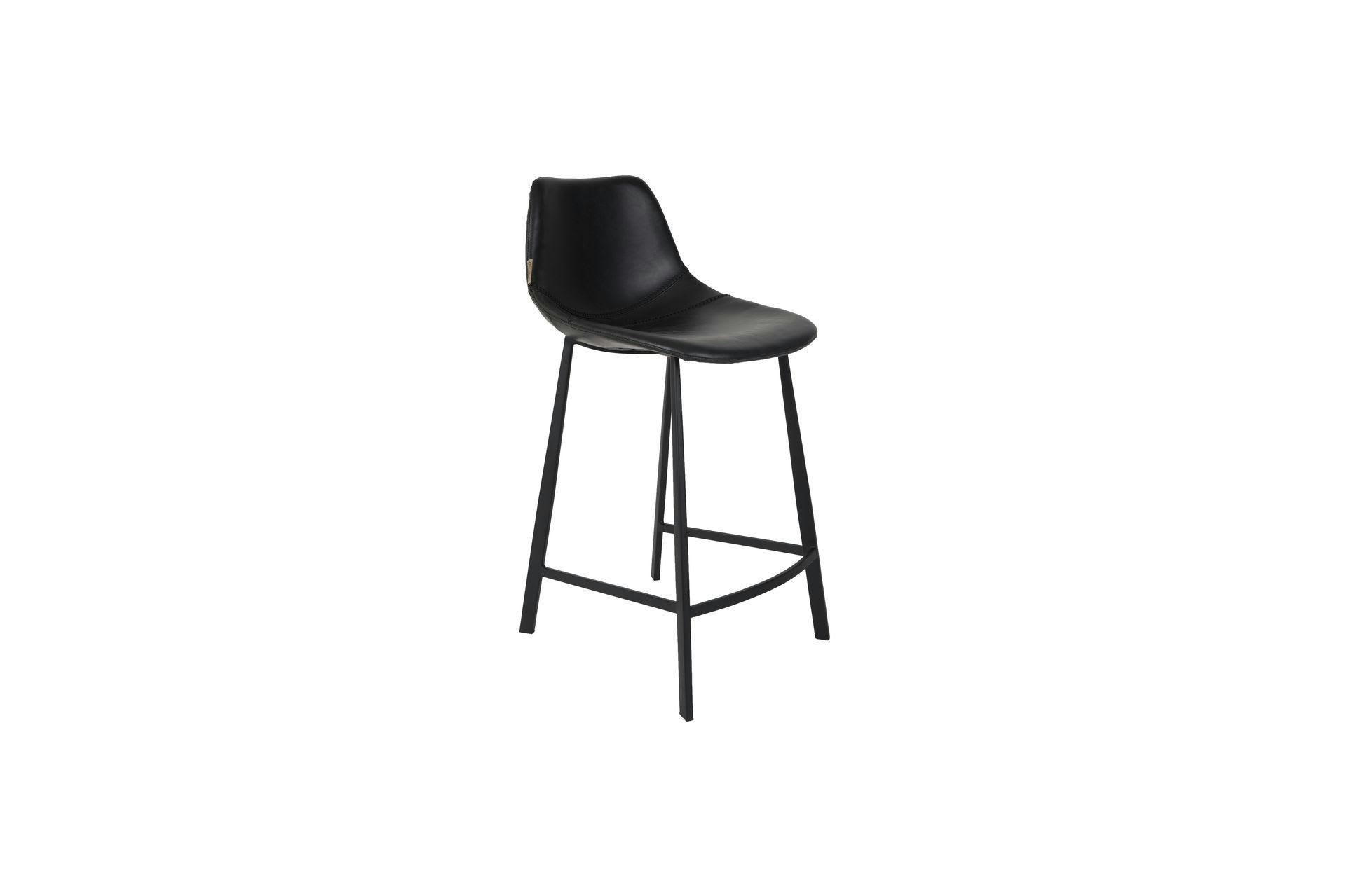 FRANKY - Tabouret de comptoir en cuir noir