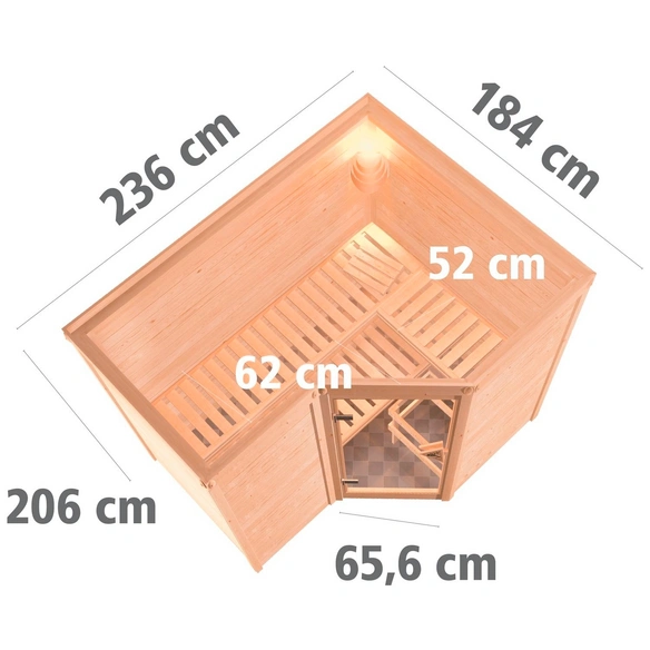 Sauna »Riga 2«, inkl. 9 kW Bio-Kombi-Saunaofen mit externer Steuerung, für 4 Personen