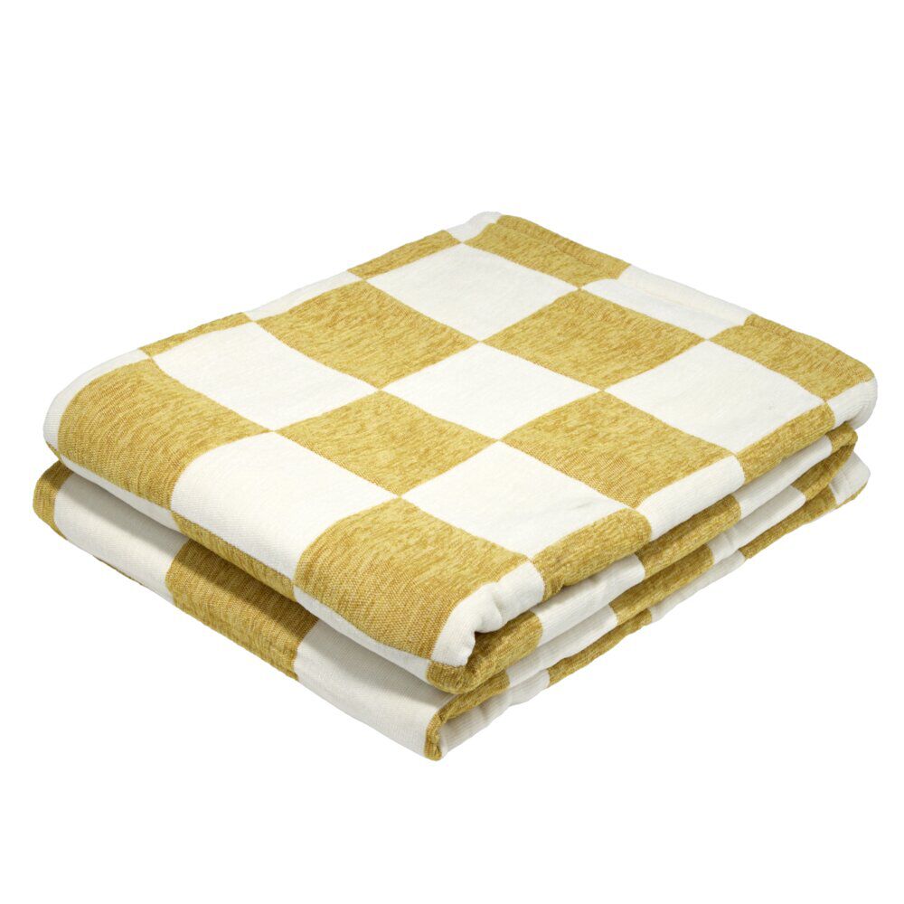 Plaid chenille motif damier bicolore 127x152cm (2 modèles)
