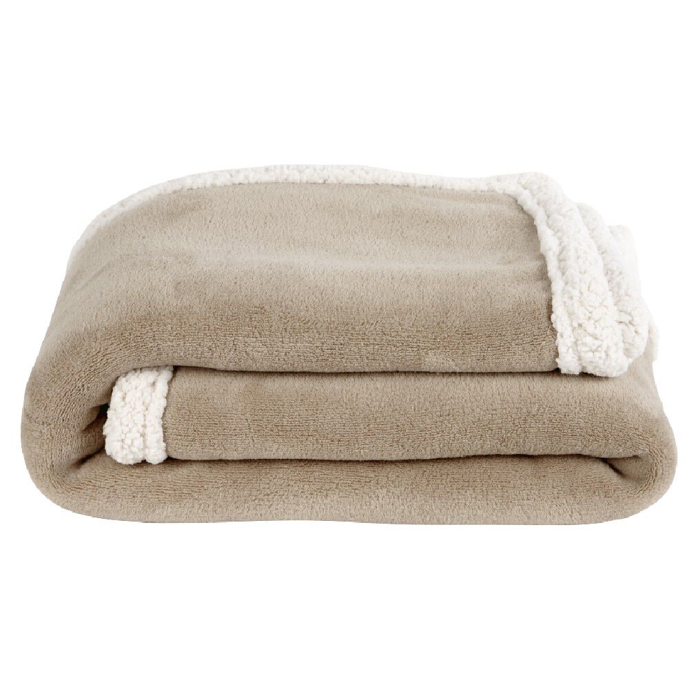 Plaid polaire réversible imitation fourrure taupe et blanc