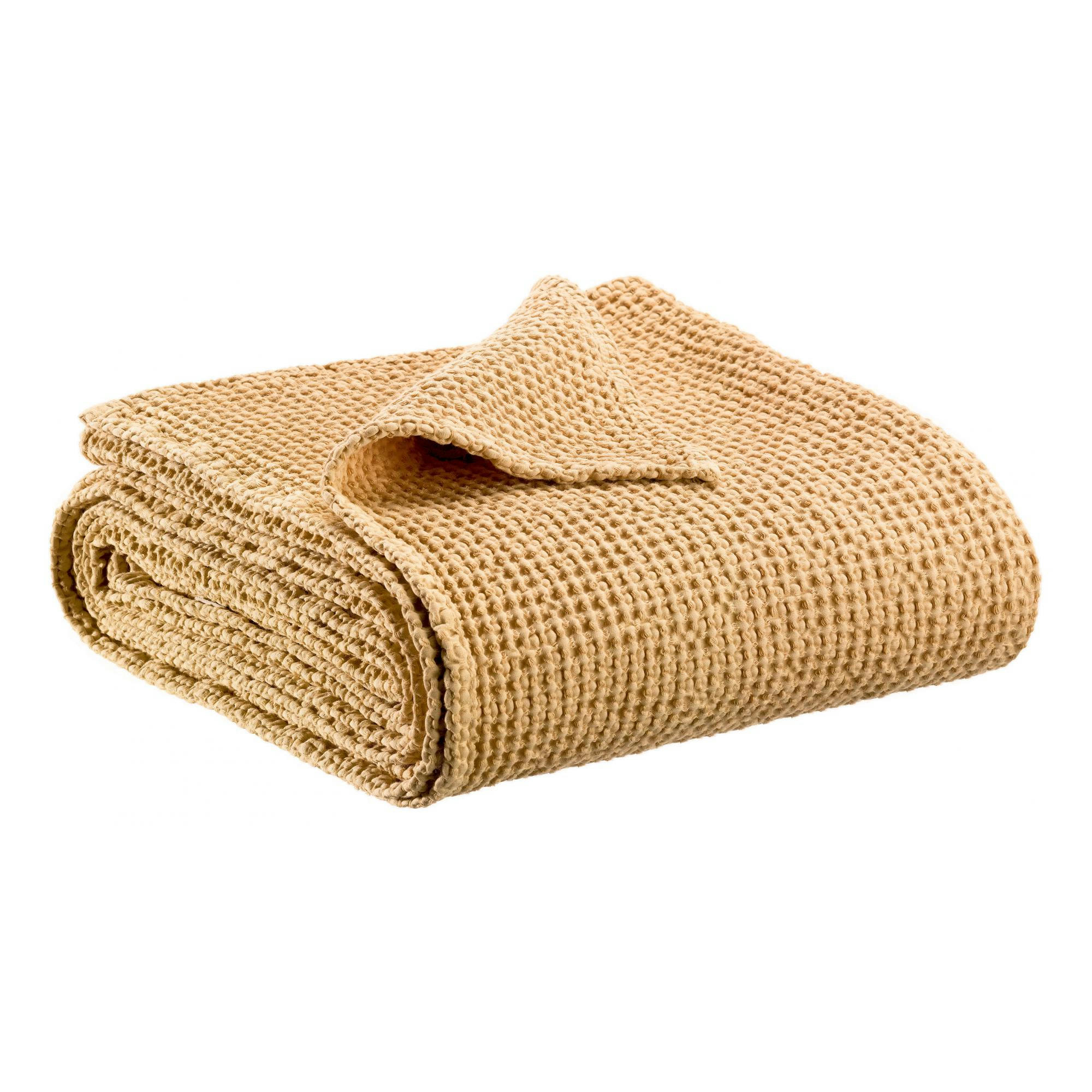 MAIA - Jeté stonewashed  en coton sable 180 x 260