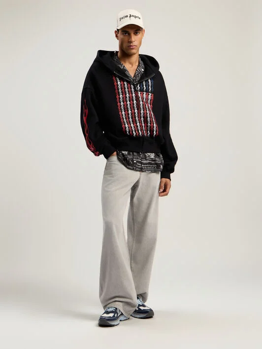 Flames Flag Zip Hoodie