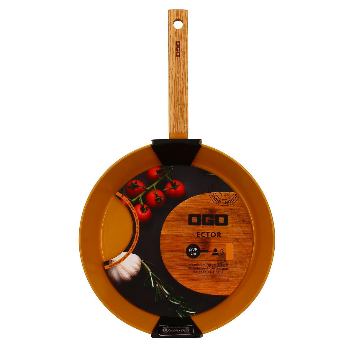 ECTOR - Poêle en aluminium/céramique jaune Ø28cm - compatible induction