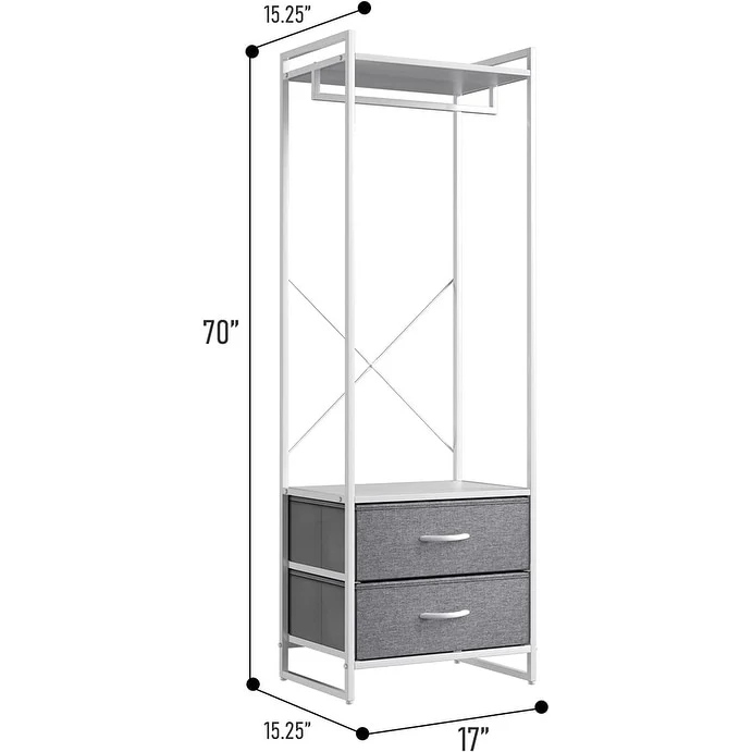 Clothing Rack with 2 Drawers - Tall Closet Stand Dresser for Bedroom