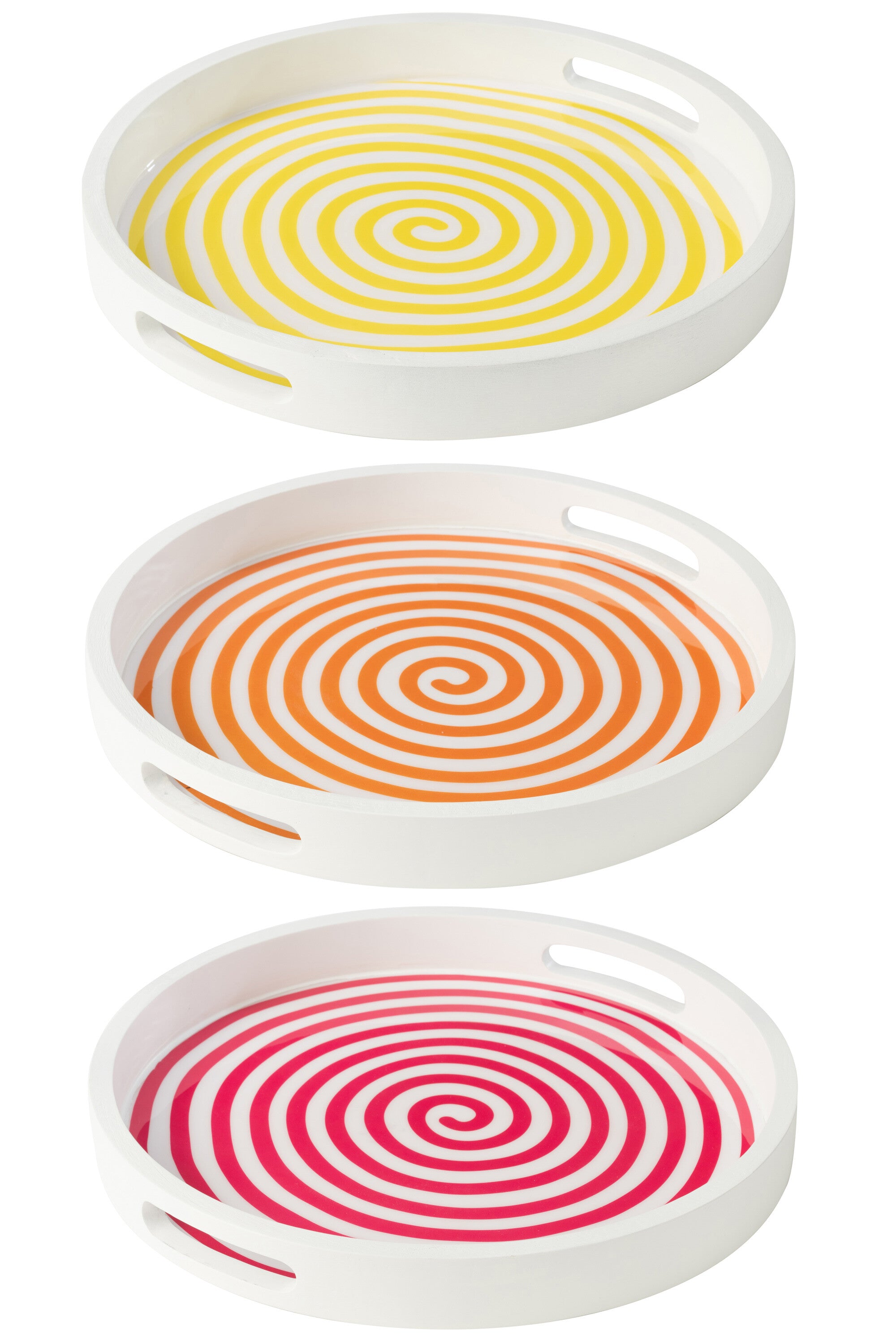 J-Line plateau Rond - hout - roze oranje geel - 3 stuks