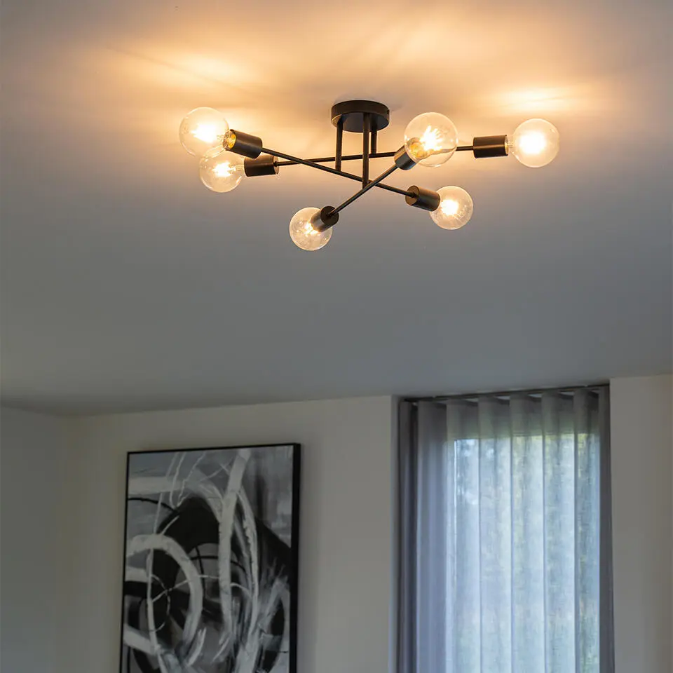Qazqa plafondlamp met meerdere armen sydney zwart e27