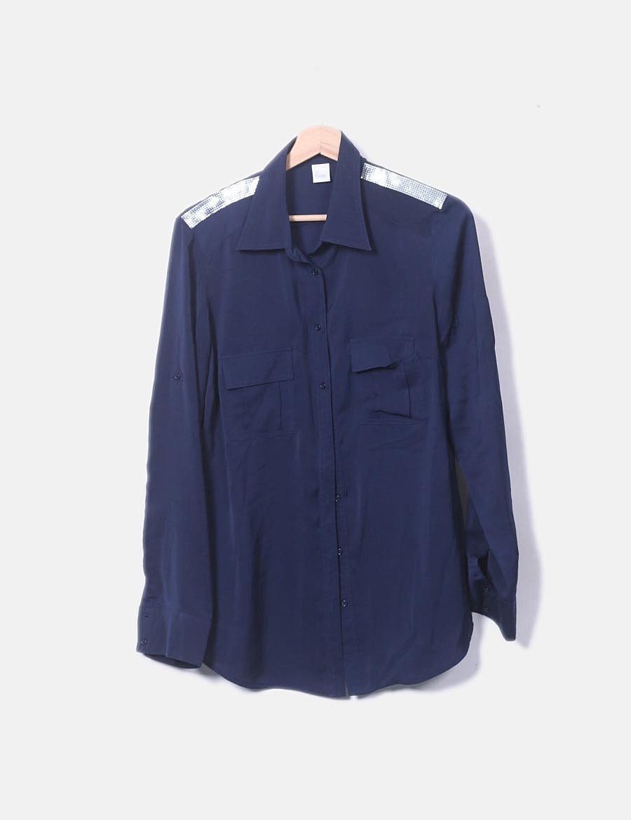Camaïeu Blue shirt with metallic detail on the shoulders