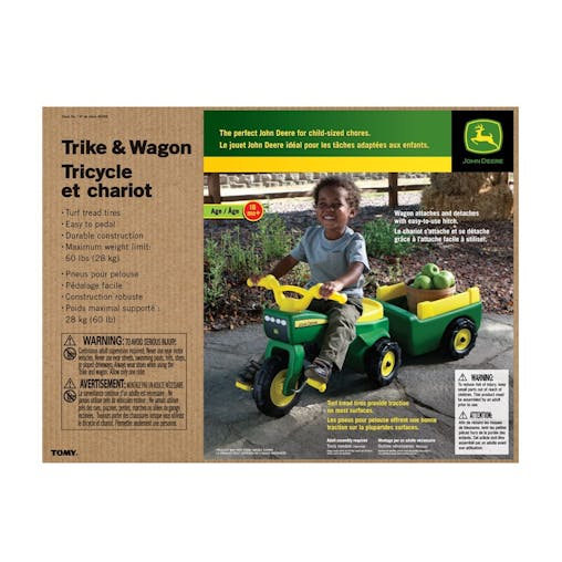 John Deere Pedal Trike Tractor & Pull Wagon Kids Bike Tricycle 18m
