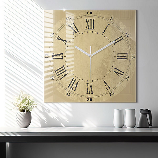 Horloge murale Wallfluent 60x60 cm Aiguilles blanches Chiffres romains bruns 1 pcs