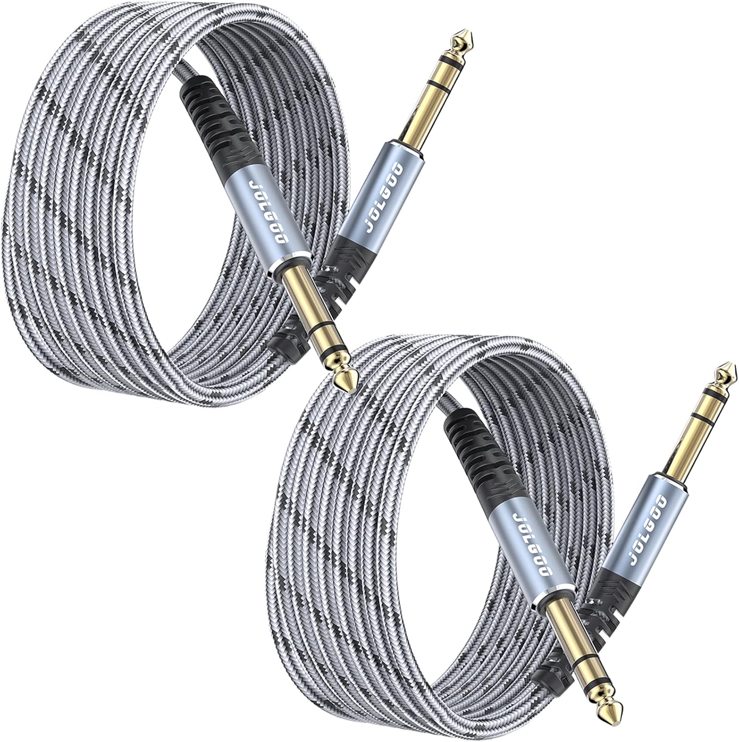 JOLGOO 1/4 Inch TRS Cable 10ft 2-Pack, 1/4 Inch Guitar Cable 10 Ft, 6.35 Balanced Interconnect Line for Electric Guitar, Bass, Keyboard, Mixer, Amplifier, Speaker, Electric Mandolin, pro Audio