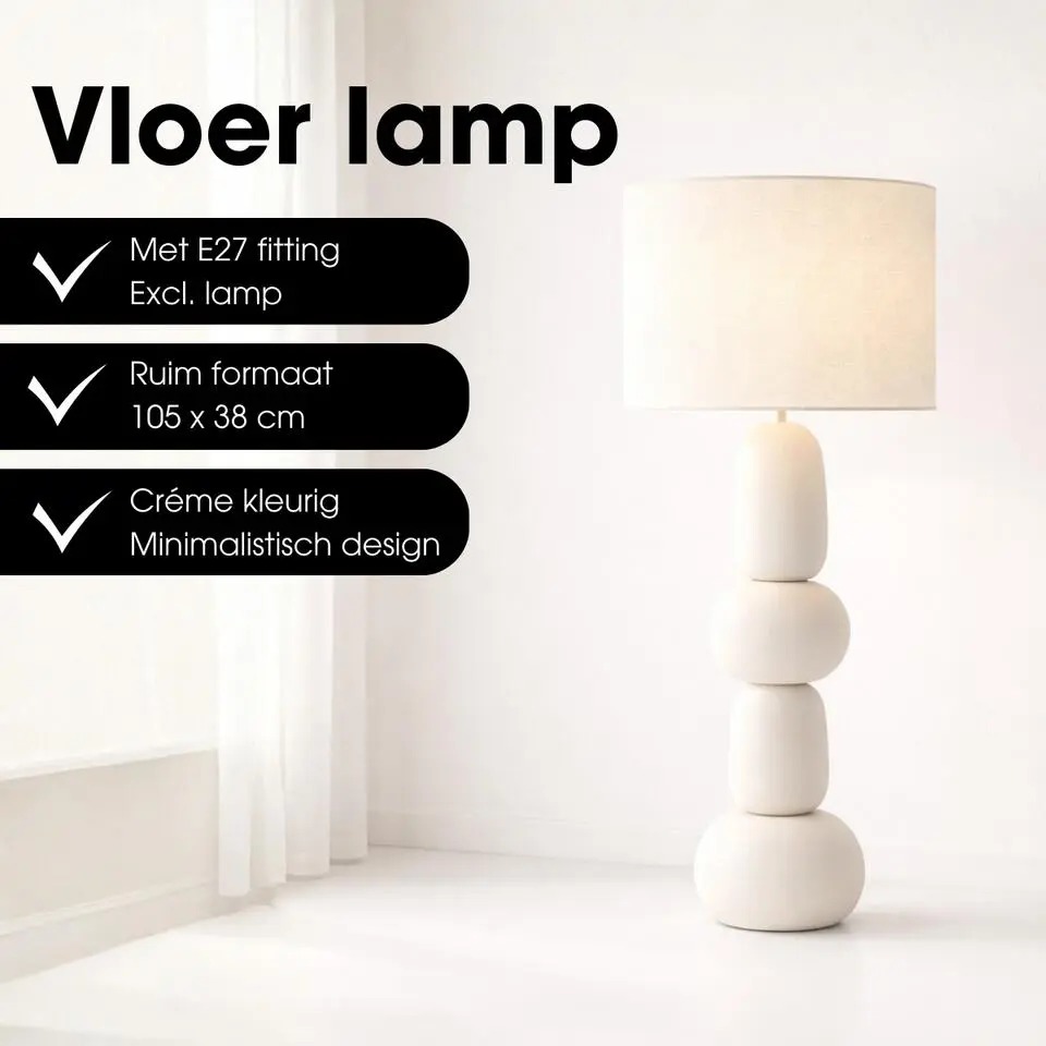 Mica Decorations Menko Vloerlamp Woonkamer - Cream