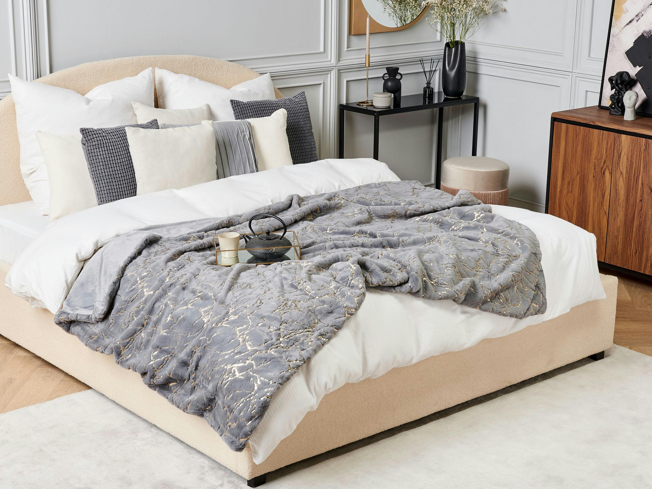 GODAVARI - Couverture en polyester gris 200x150cm