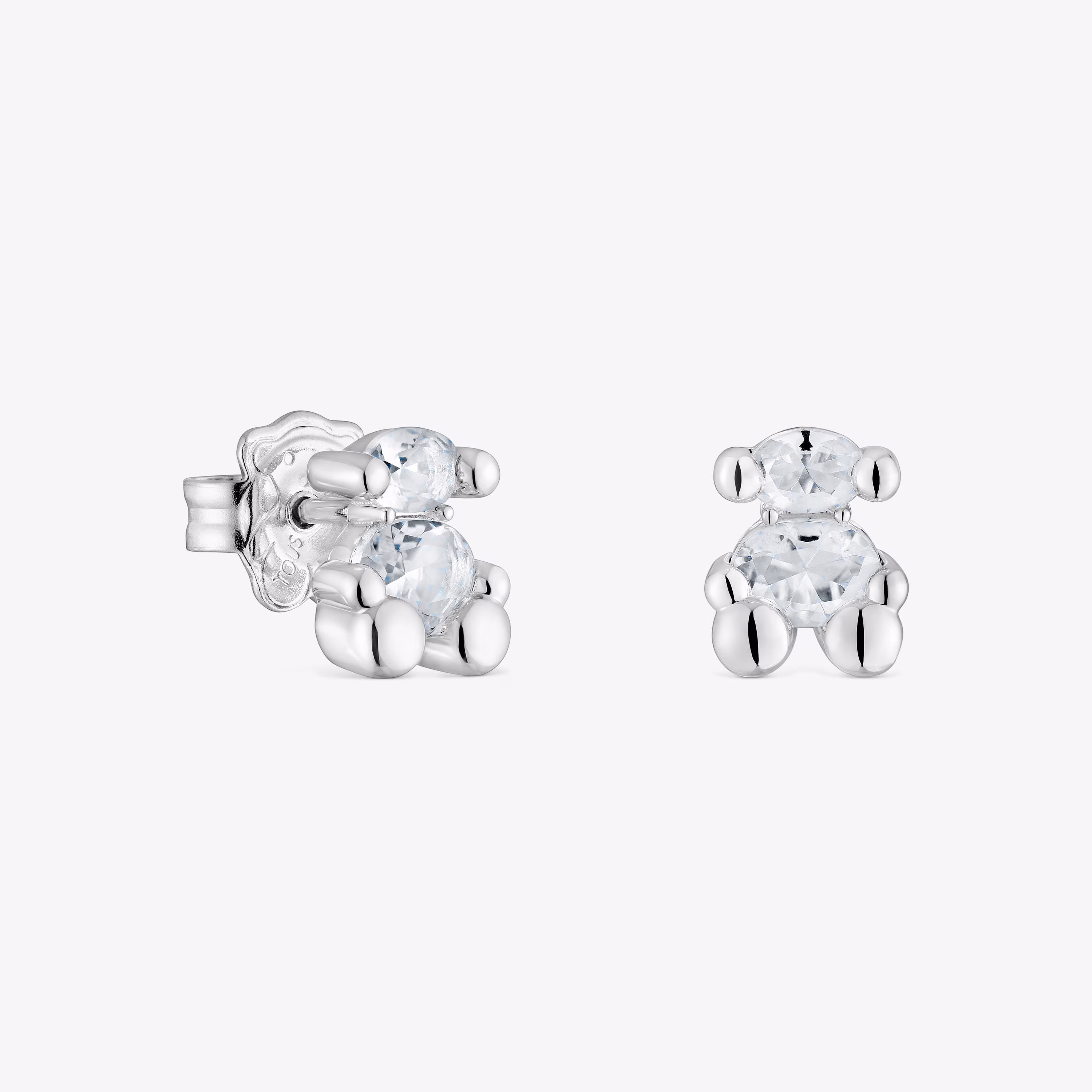 Pendientes motivo oso de plata y cuarzo cristal de roca 8 mm Color Bear