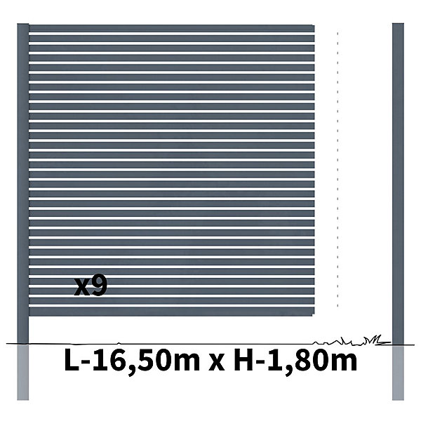 Kit Clôture Ajourée Aluminium OLINDA Anthracite 16,5x1,8m - Lames ajourées 21x45x1780 mm - Brise Vue - Palissade