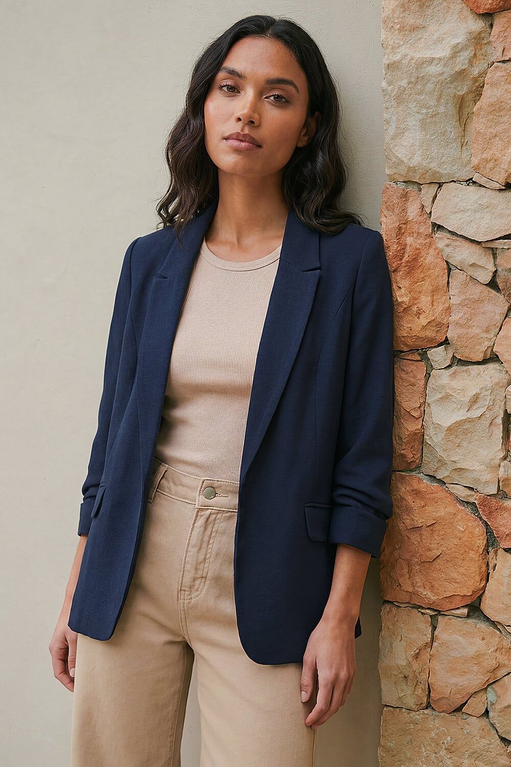 Roman Ruched 3/4 Sleeve Blazer Jacket