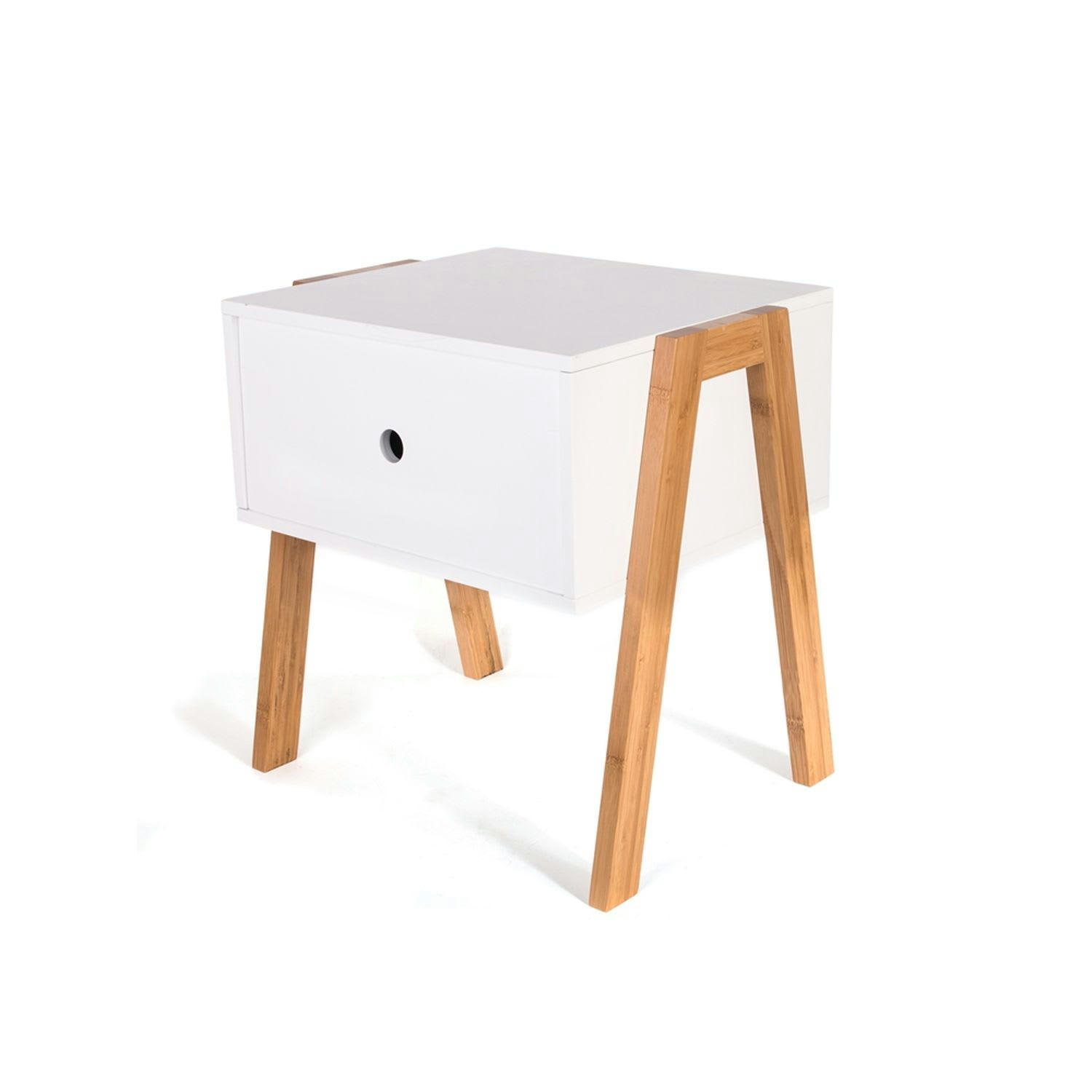 ANJA - Table de chevet scandi l. 44 x h. 45 cm blanc