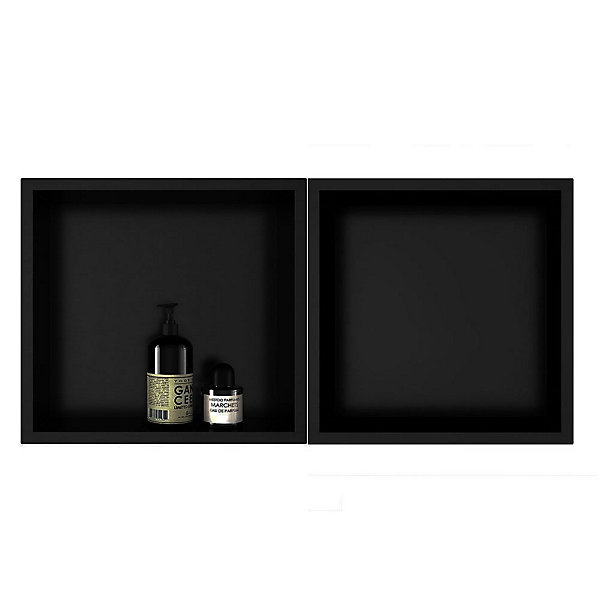 Kibath Lot de 2 niches encastrées carrées de 30 x 30 cm, finition noir mat, en acier inoxydable