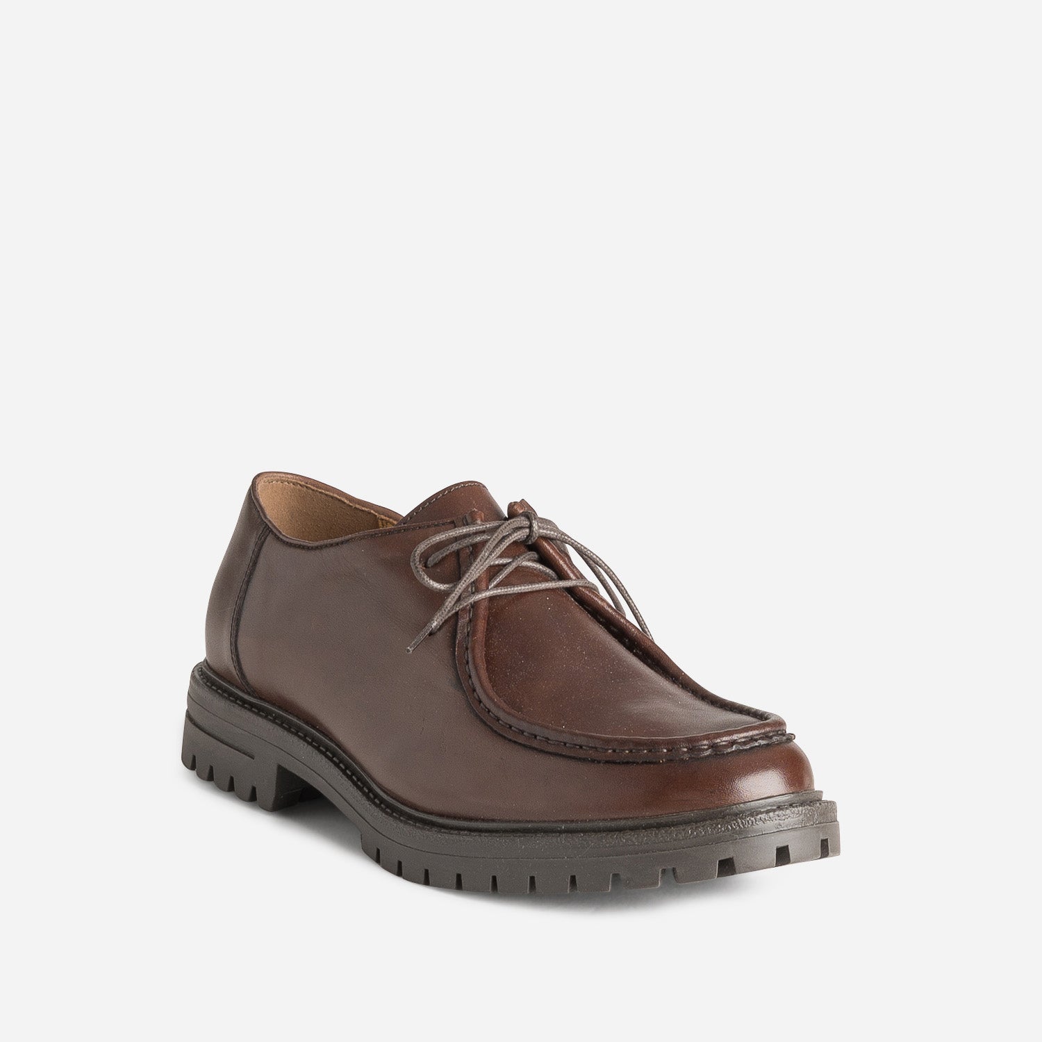 Derby plateau marron cuir semelle crantée