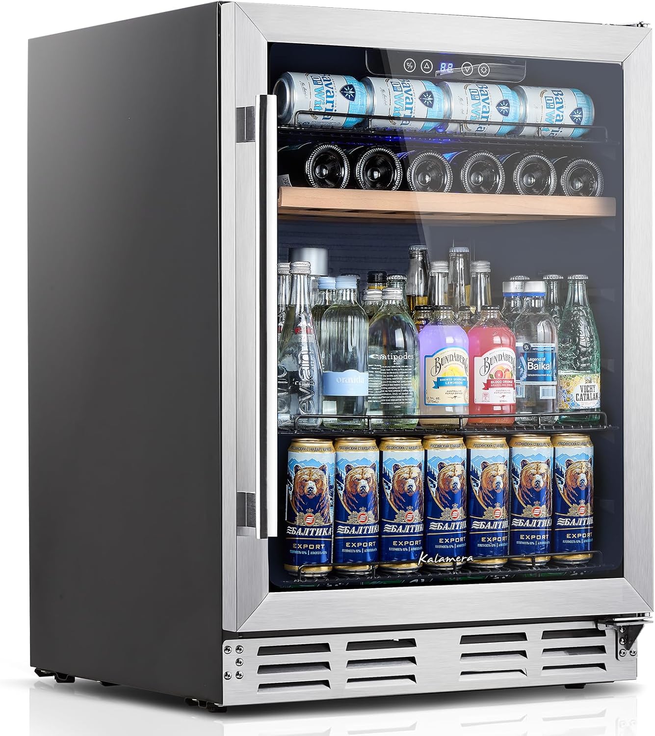 Kalamera Mini Fridge 24 Inch Undercounter Beverage and Wine Cooler Refrigerator Built-in or Freestanding - 118 Cans & 15 Bottles Capacity with LED Light Glass Door