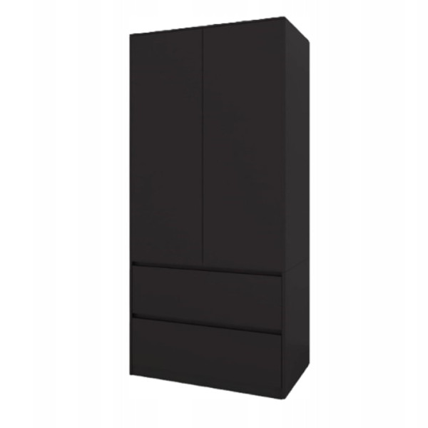 Nowoczesna Szafa 90 Cm Garderoba Dwudrzwiowa 2 Szuflady Mat Czarny