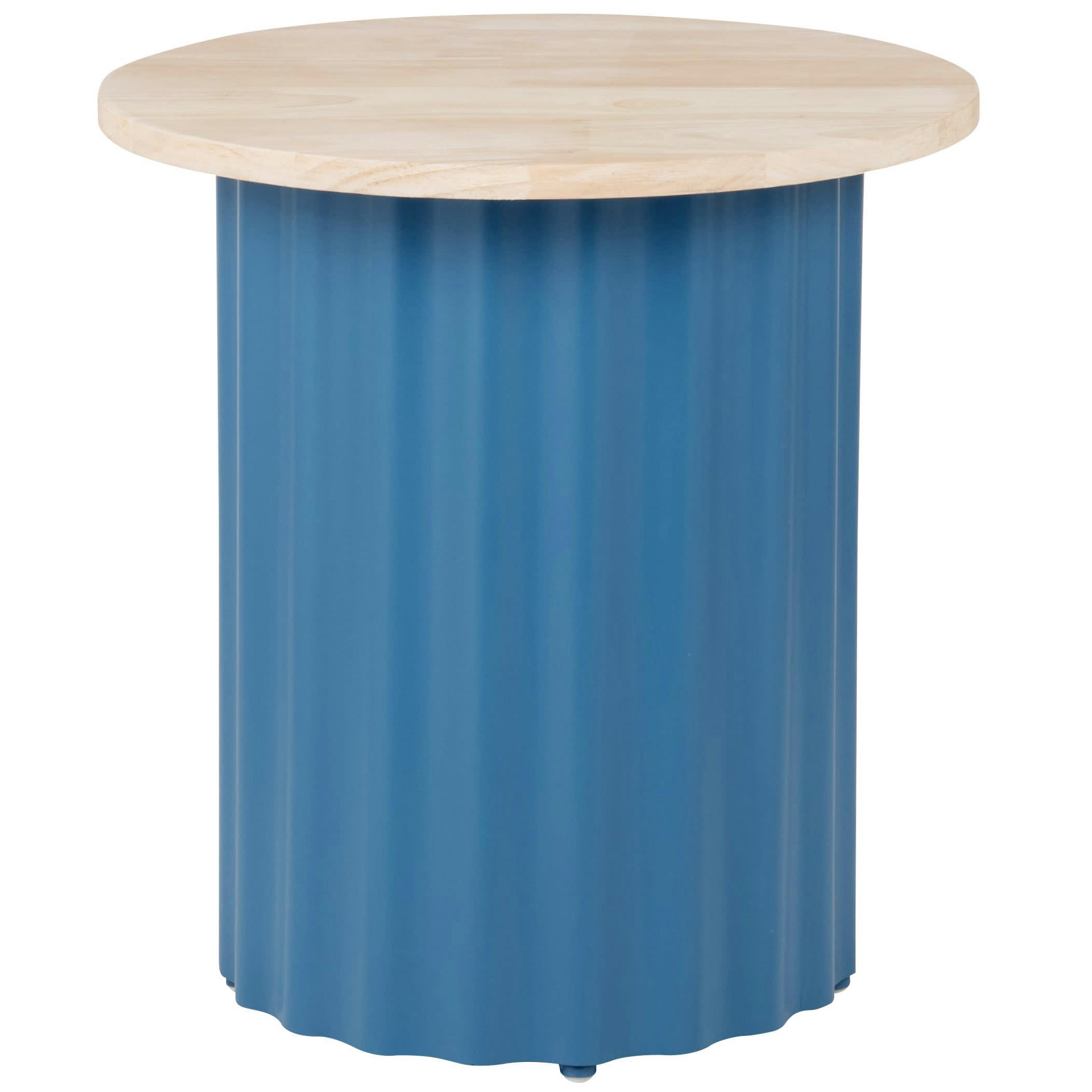 BLUNA - Bout de canapé en bois d'hévéa et fer recyclé bleu