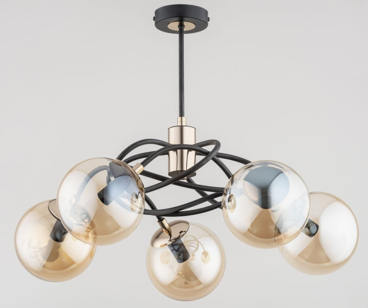 Lampa wisząca czarna-stare złoto DOXA 5xE14x10W wym: 50x54x54 cm Alfa