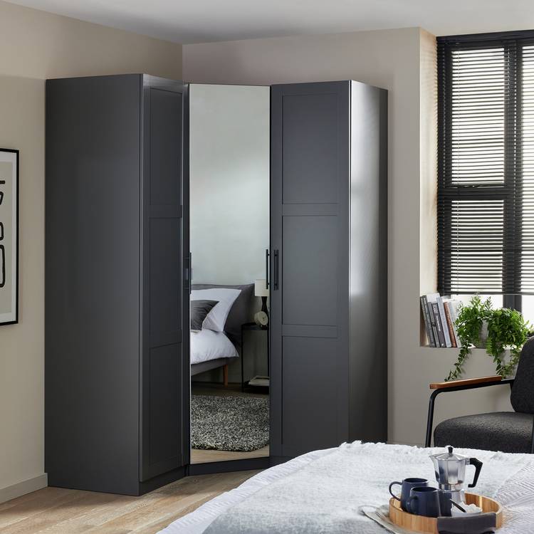Habitat Munich Corner 3 Door Mirror Wardrobe - Anthracite