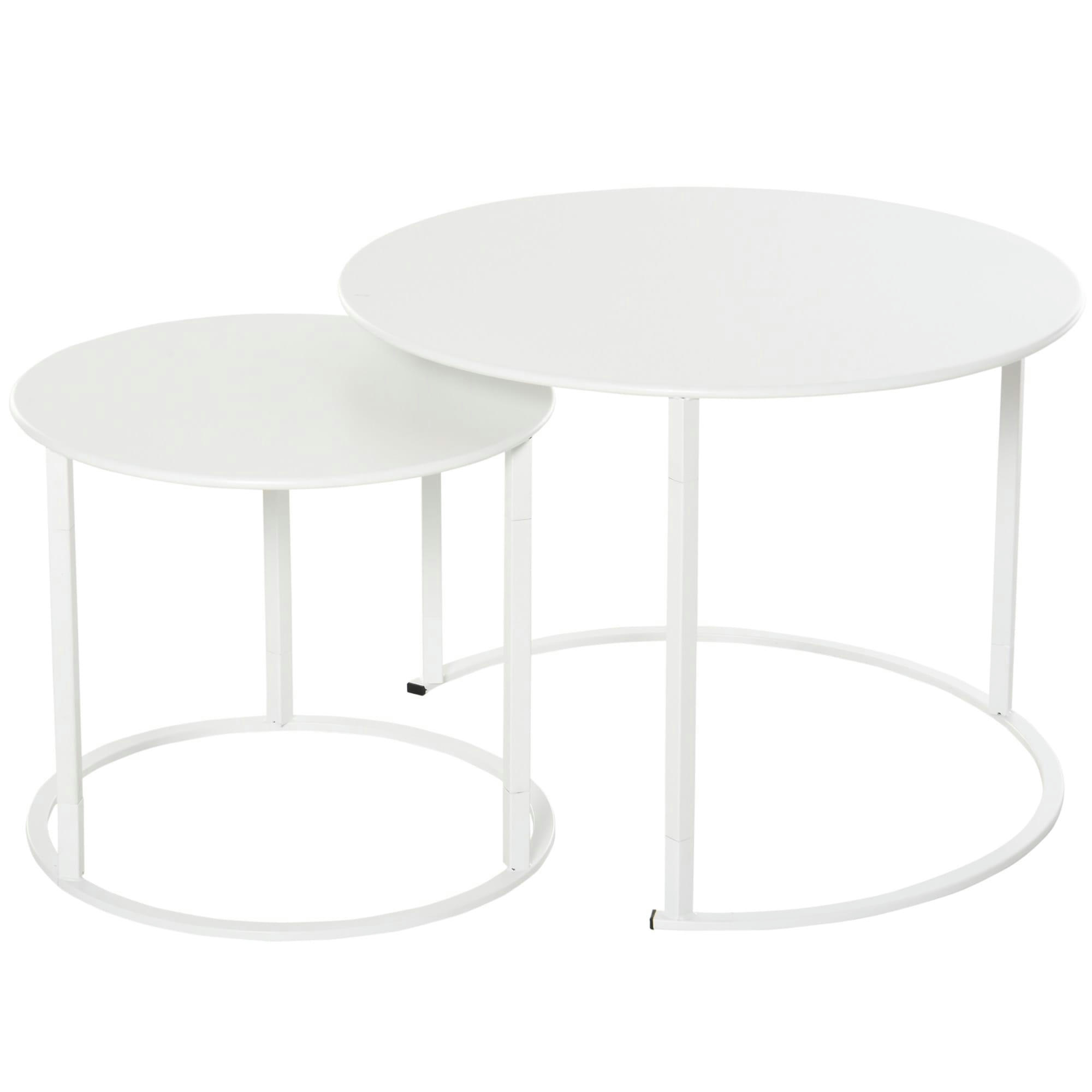 - Lot de 2 tables basses gigognes empilables de jardin métal époxy blanc