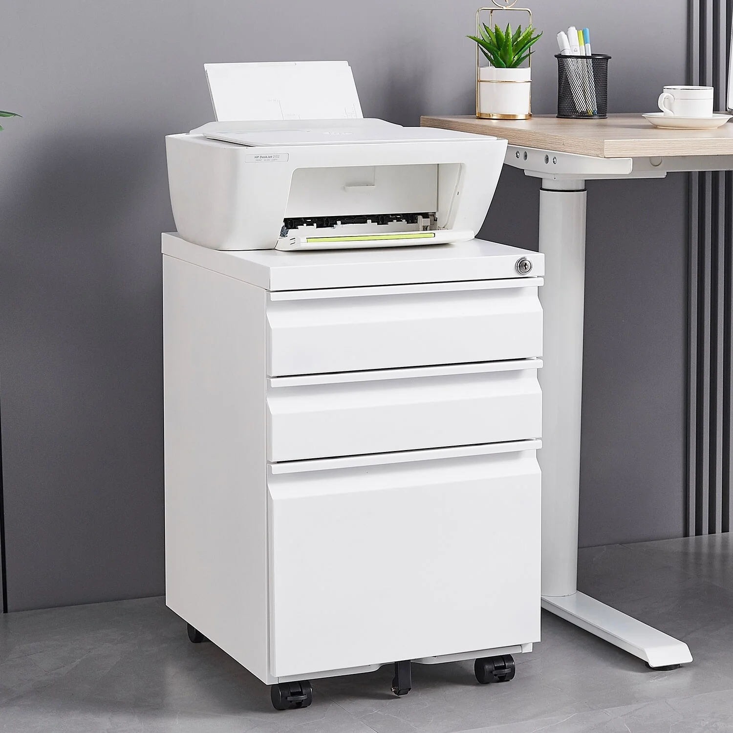 3-Drawer Mobile File Cabinet with Lock,Storage Filing Cabinet for Legal/Letter Size,Metal File Cabinet