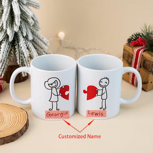 NNETM 2-Pack Personalized Ceramic Coffee Mugs Couples Gift