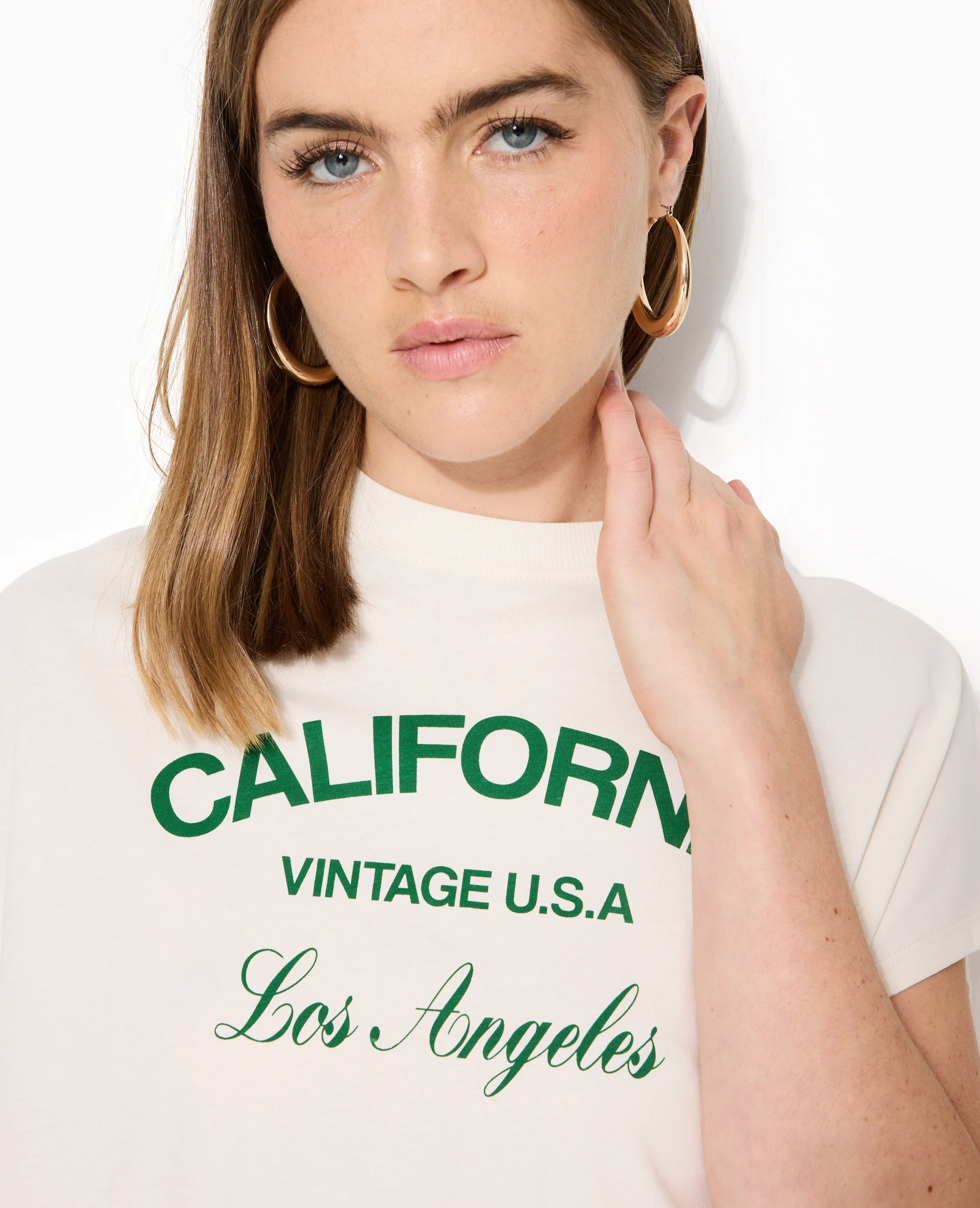 T-shirt court sans manches avec print devant