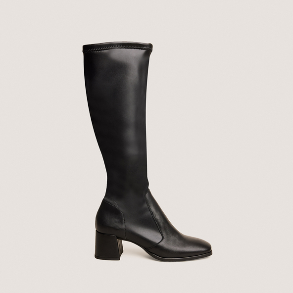 Bottes à talonsen cuir noir et stretch noir | AUGUSTA