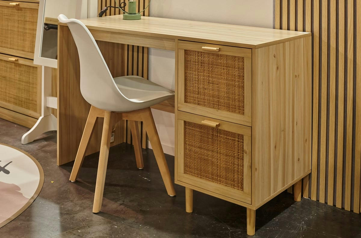 JAVA - Bureau en bois et rotin