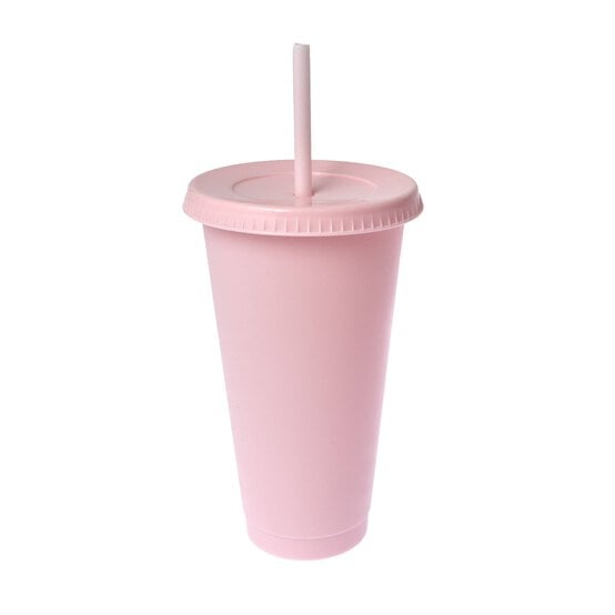 Pink Plastic Cup with Straw