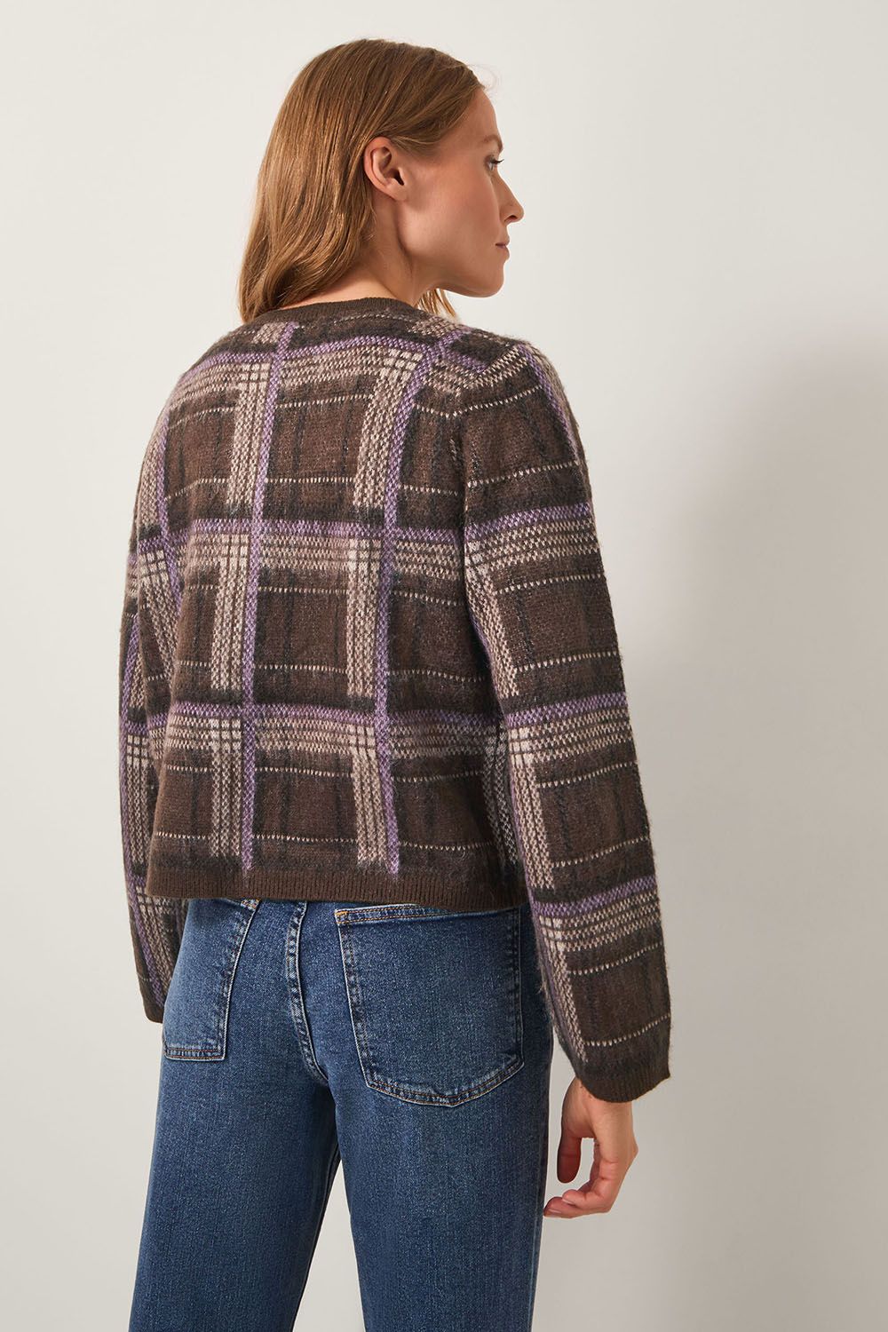 Monsoon Carmen Check Cardigan Brown